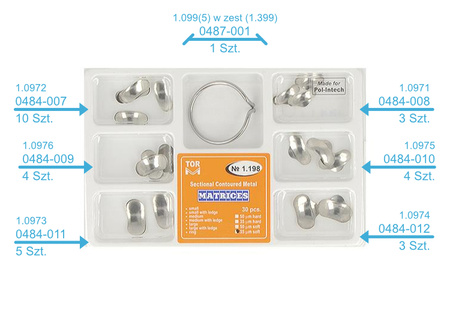 Sectional contoured metal matrices + clamp - 30 pcs set 0,035mm soft - TOR VM