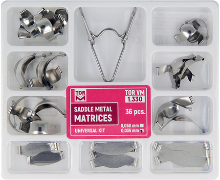 Saddle Contoured Metal Matrices. Universal Kit for Premolars 0,035 mm (36 pcs/box) - TOR VM