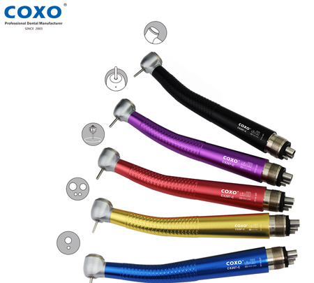 Coxo high-speed air turbine handpiece CX207-C H14-1TP4 (torque, spray, push-button) - RED